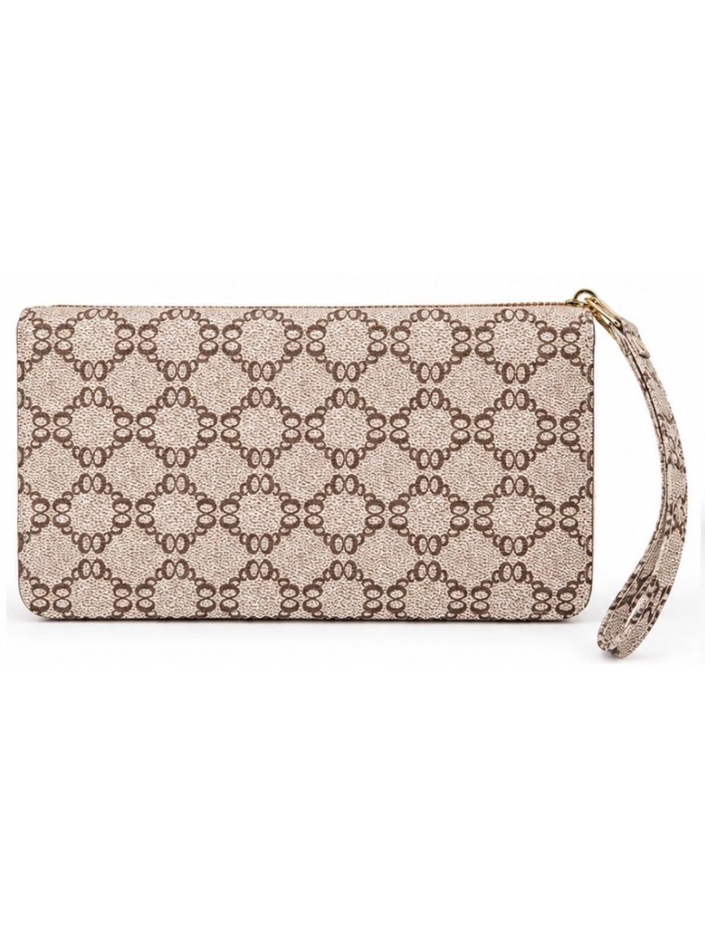 Womens Pink Brown Monogram Zip Around Wallet Wristlet Card Holder Coin Purse